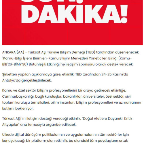 Türksat’tan Türkiye Bilişim Derneği Etkinliğine İletişim Desteği – URFADA BUGÜN